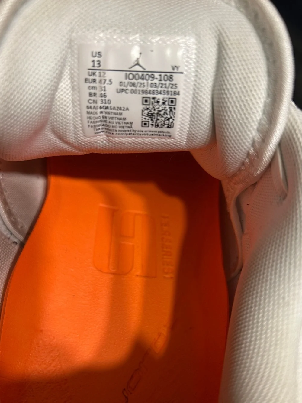 Sz 13 men Jordan Heirs White, Grey, and Laser Orange/Black accents.